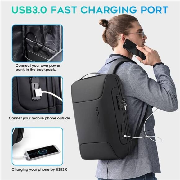 Anti Theft Business Backpack Fits 15.6 Inch Laptop,Smart Work Backpack with USB - Picture 4 of 7